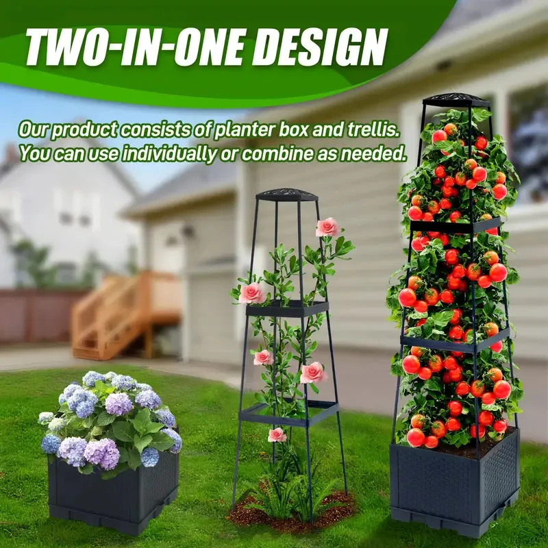 Hydroponic Tower - Tomatenständer mit selbstbewässernder Pflanzbox und Rankgitter