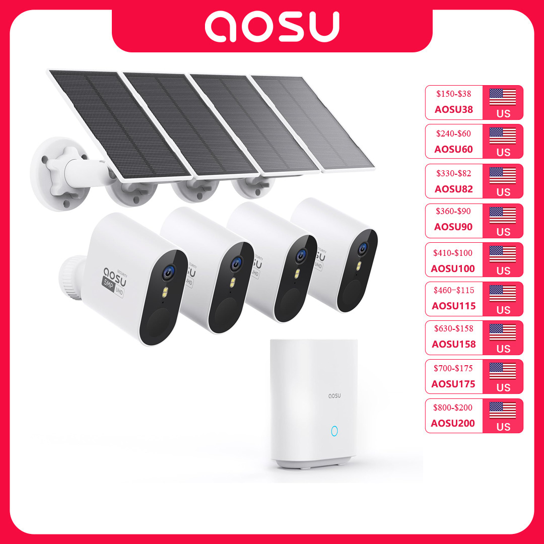 Garden Camera - AOSU 5MP Solar-Kamerasystem für Außenbereich 4-Kamera-Set