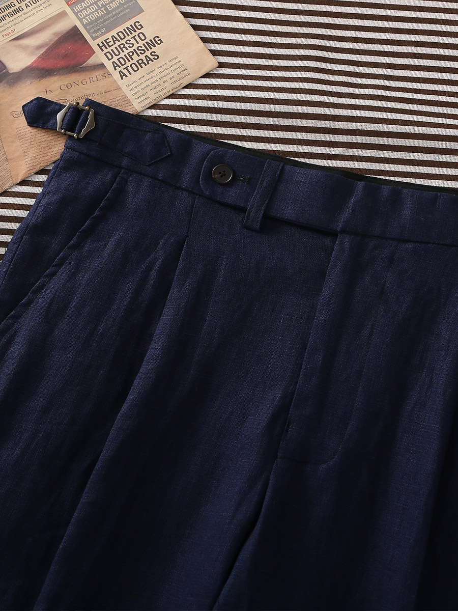 Smart Pot - POT&CRAFTSMAN Marineblaue, reine Leinen-Paris-Hose mit Knöpfen
