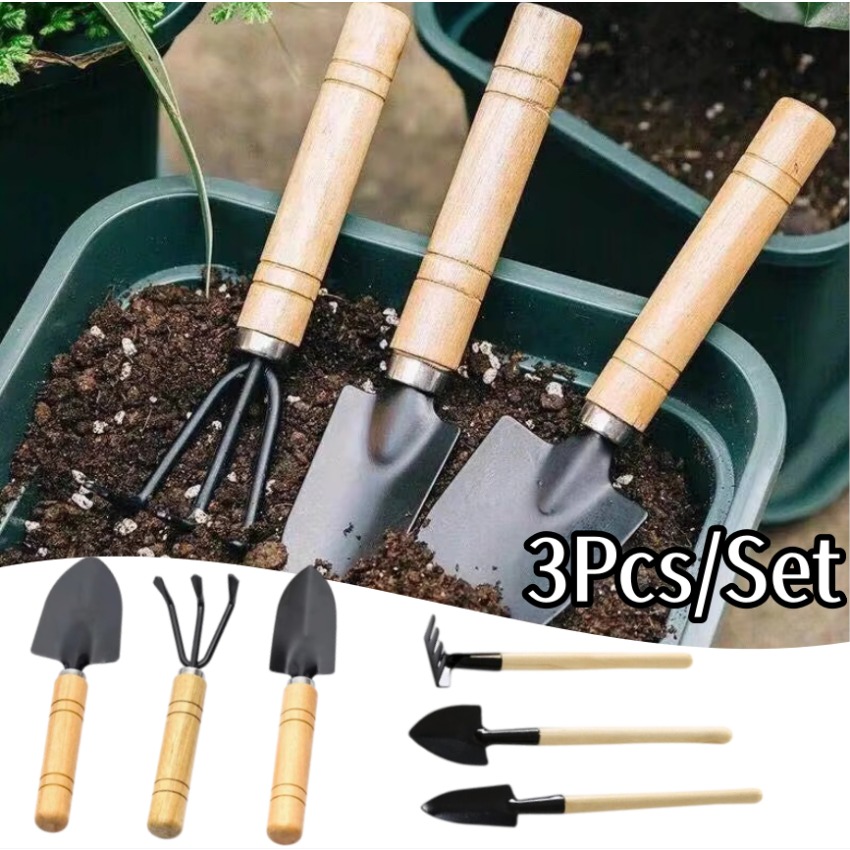 Indoor Garden Kit - 3-teiliges Mini-Gartenwerkzeug-Set, tragbarer Rechen, Schaufel, Pflanzspatel,
